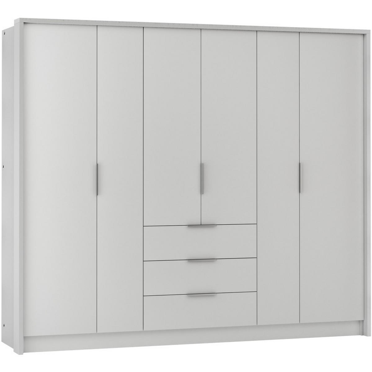 DREHTÜRENSCHRANK Bombay mit 6 Türen und 3 Schubladen, Weiß - Weiß, Holzwerkstoff (255/217/65cm) - Beautysofa