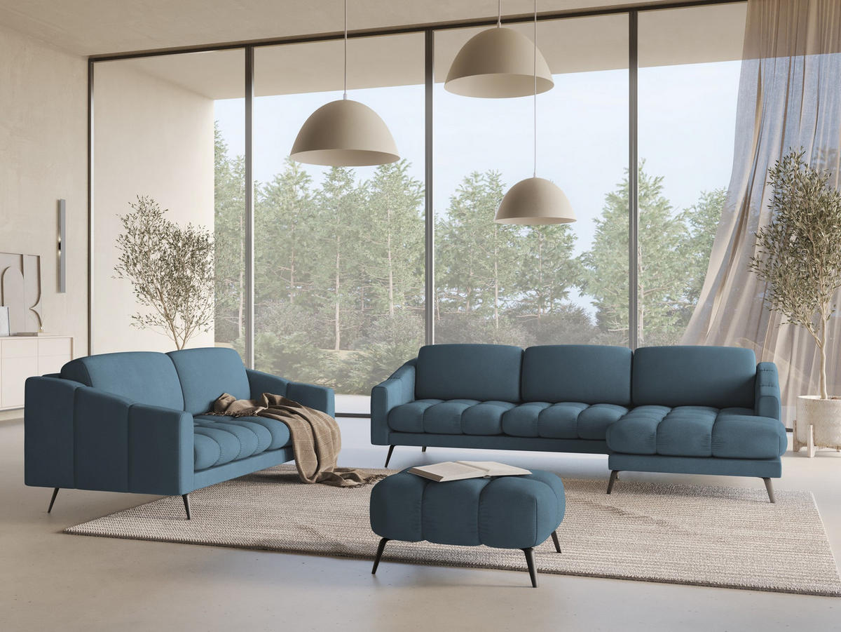 4-SITZER-SOFA Chenille Stoff Blau - Blau/Blaugrau, Textil/Metall (238/80/95cm) - Makamii