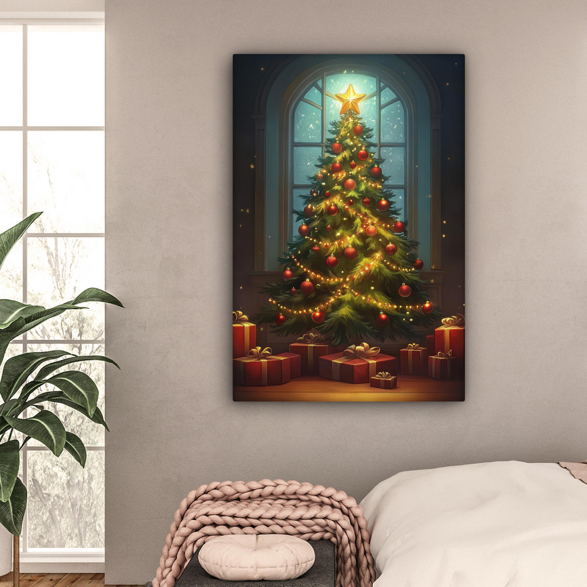 LEINWANDBILD Weihnachtsbaum - Geschenk - Winter Deko XXL 80x120 cm - Grün, Textil (80/120cm) - MuchoWow