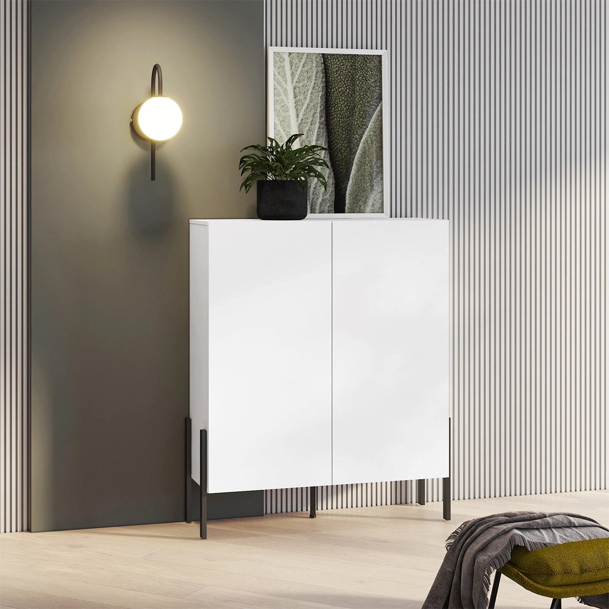 SIDEBOARD Bérénice Mattweiß und Schwarz - Weiß, Holzwerkstoff (114/135/40cm) - Petits-meubles
