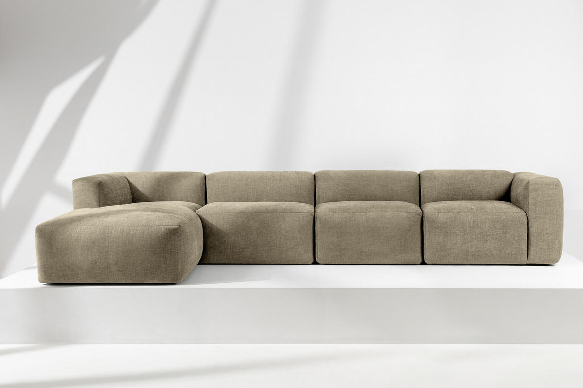 ECKMODULSOFA-LINKS BUFFO 6-Sitzer mit extrem weicher Sitzfläche, Gewebestoff, sandfarben - Sandfarben, Textil (377/180cm) - KONSIMO®
