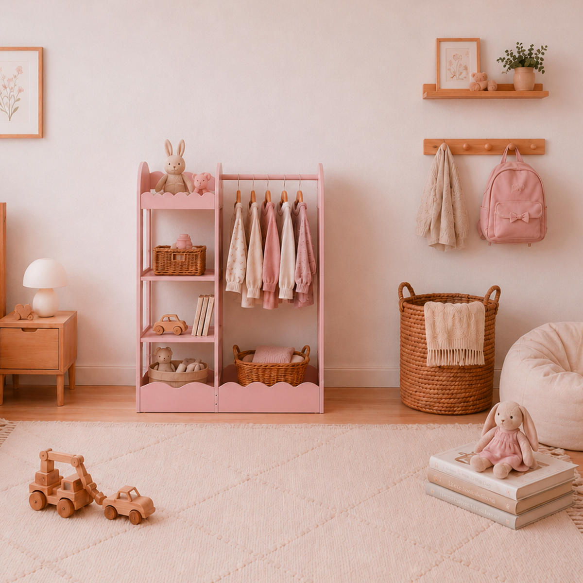 KLEIDERSTÄNDER Rosa Kinder mit Spiegel - Pink, Holzwerkstoff/Kunststoff (94/100/38cm) - Relaxdays