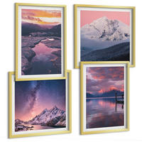 BILDER SET 4er Set - 50x50 cm & 40x60 cm Goldrahmen - Berge, Wasser, wunderschöne Landschaften - Goldfarben, Kunststoff (50/50cm) - TULUP
