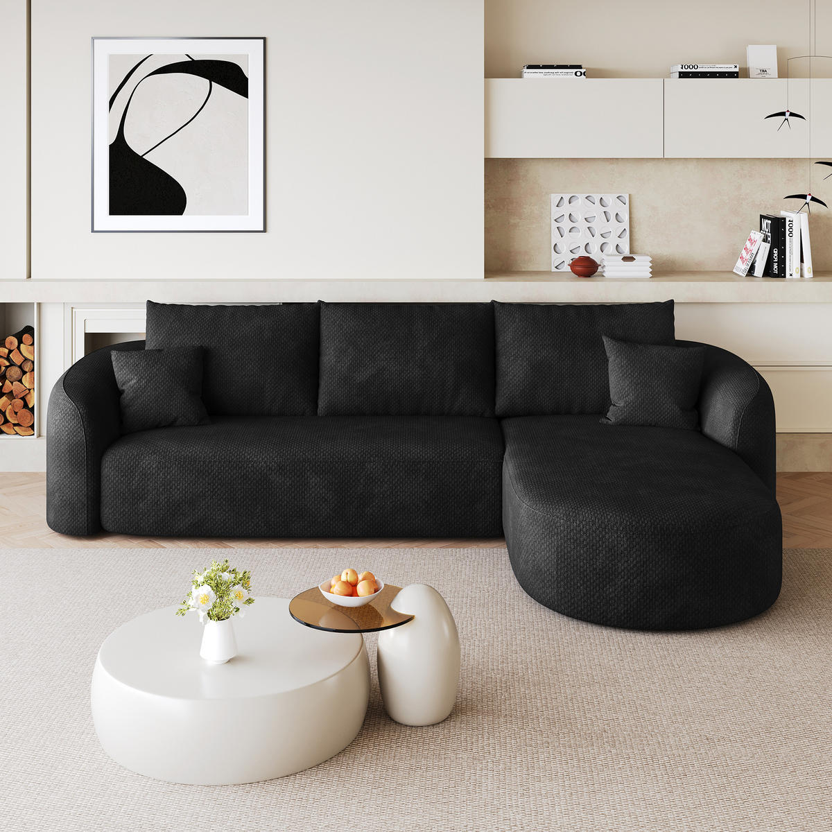 ECKSOFA DE-34817 2-Sitzer Chaiselongue rechts Schwarz - Schwarz, Textil (168/266cm) - ComfortXL