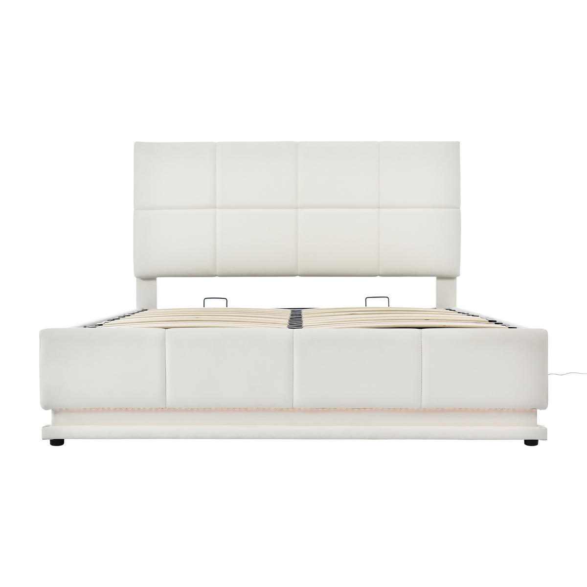 POLSTERBETT 140/200 cm Weiß mit LED-Beleuchtung und hydraulischem Bettkasten - Weiß, Textil (140/200cm) - OKWISH