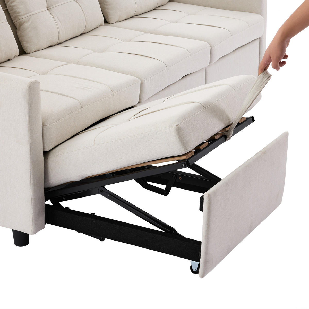 ECKSCHLAFSOFA 3-Sitzer Stoff mit verstellbarer Rückenlehne bis 180 Grad Beige 200/87/84,5 cm - Beige, Textil (87/200cm) - Redom