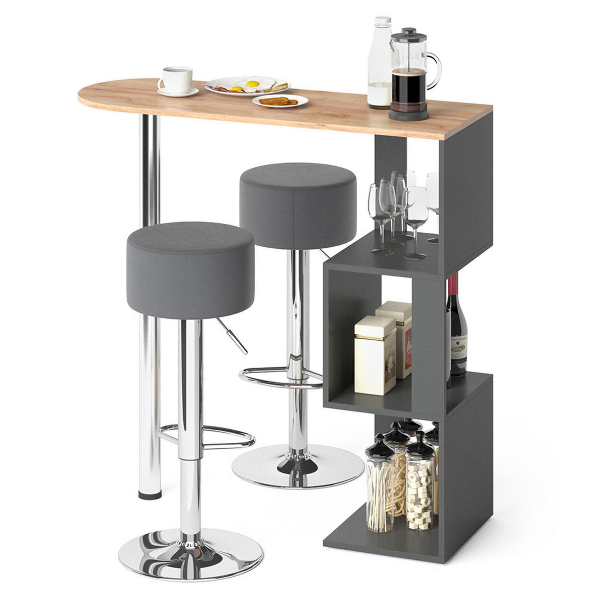BARTISCH-SET Vincent Goldkraft Eiche 113 x 39.8 cm mit 2 Barhockern - Eiche Wotan, Holzwerkstoff (113/111.8/39.8cm) - Vicco