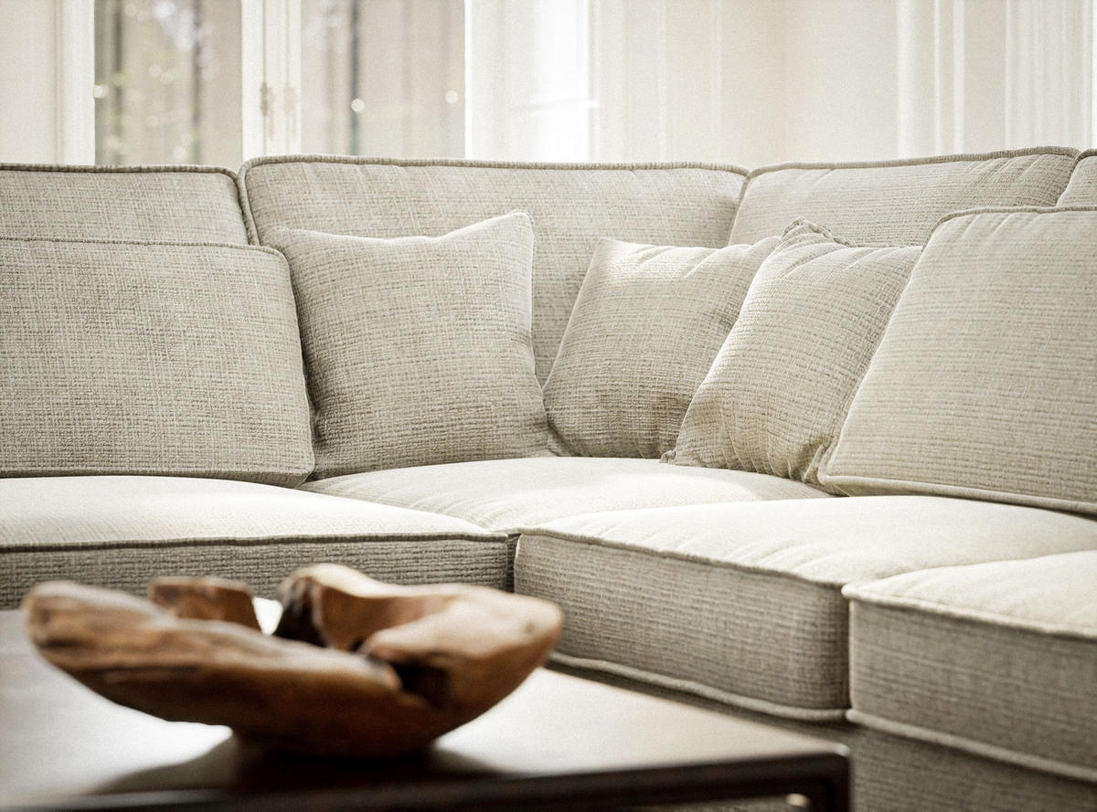 ECKSOFA Kirou Beige grau Chenille-Stoff - Links Seite - Greige/Schwarz, Holz/Holzwerkstoff (225/311cm) - Maison de Reve