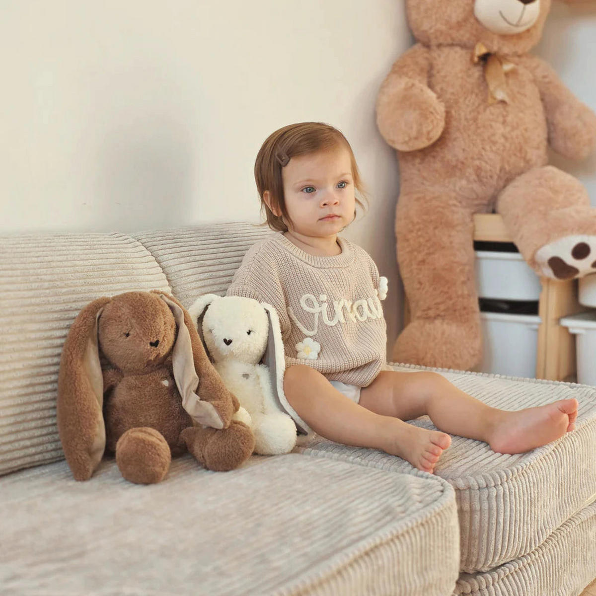 KINDERSOFA AESTHETIC 120 cm Cord Ecru 4 Stk - Beige, Textil (60/12.5/120cm) - MeowBaby