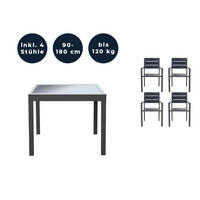 SITZGRUPPE VERANO MADERA - 5 tlg. - Anthrazit/Hellgrau, Glas/Metall - Home Deluxe