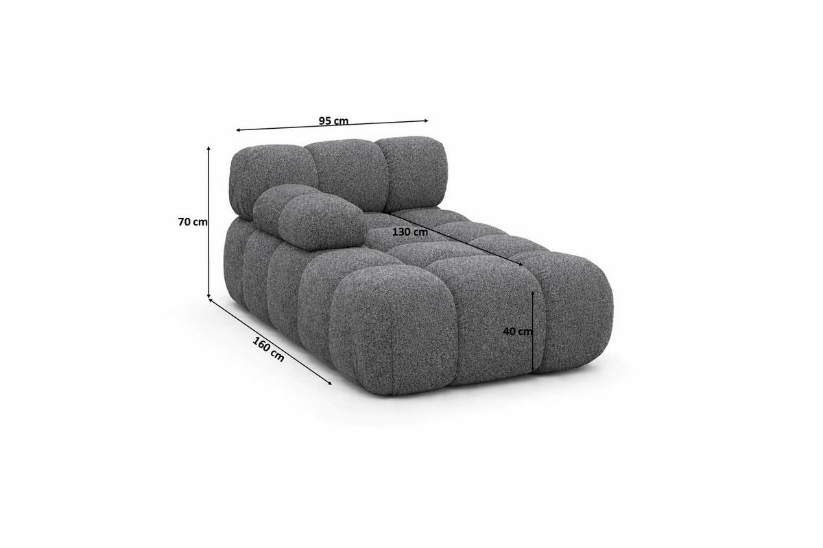 CHAISELONGUE Modular, Bouclé-Stoff Abriamo, Dunkelgrau, Links, Selia - Dunkelgrau, Holz (95/70/160cm) - Kaiser Möbel