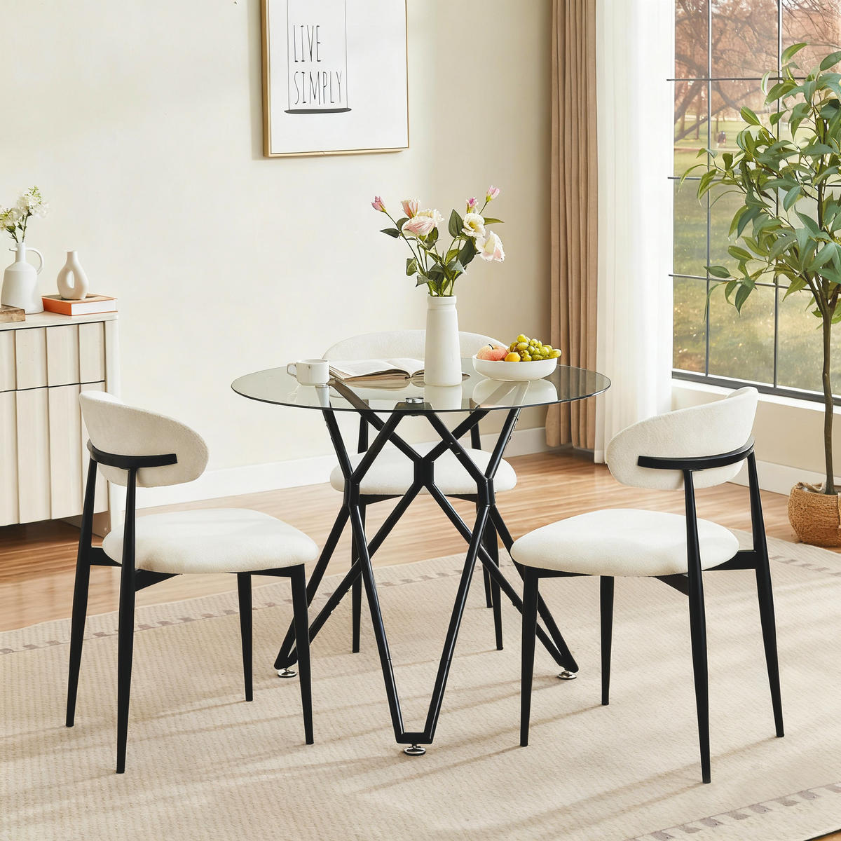 ESSTISCH Rund 90/90/78 cm Schwarz aus Glas mit Metallgestell - Schwarz, Glas (90/90/78cm) - OKWISH