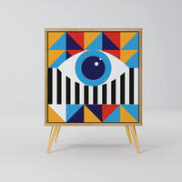 SIDEBOARD ABSTRACTION AND GEOMETRY, Eichefarben, 57,5x42x75,5 cm, Goldfarbene Metallfüße - Eichefarben/Goldfarben, Holzwerkstoff/Metall (57.5/75.5/42cm) - SpaceRebels