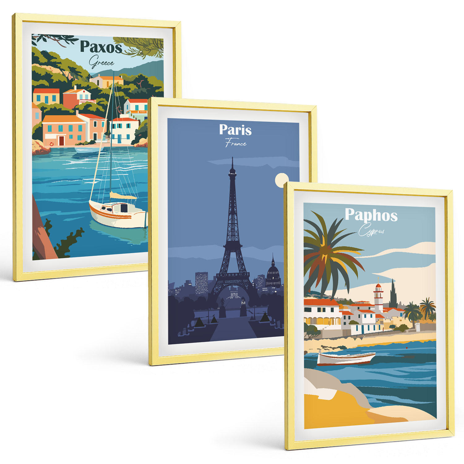 BILDER SET 3er Set - 40x60 cm Goldrahmen - Küstenstädte und Architektur - Goldfarben, Kunststoff (40/60cm) - TULUP