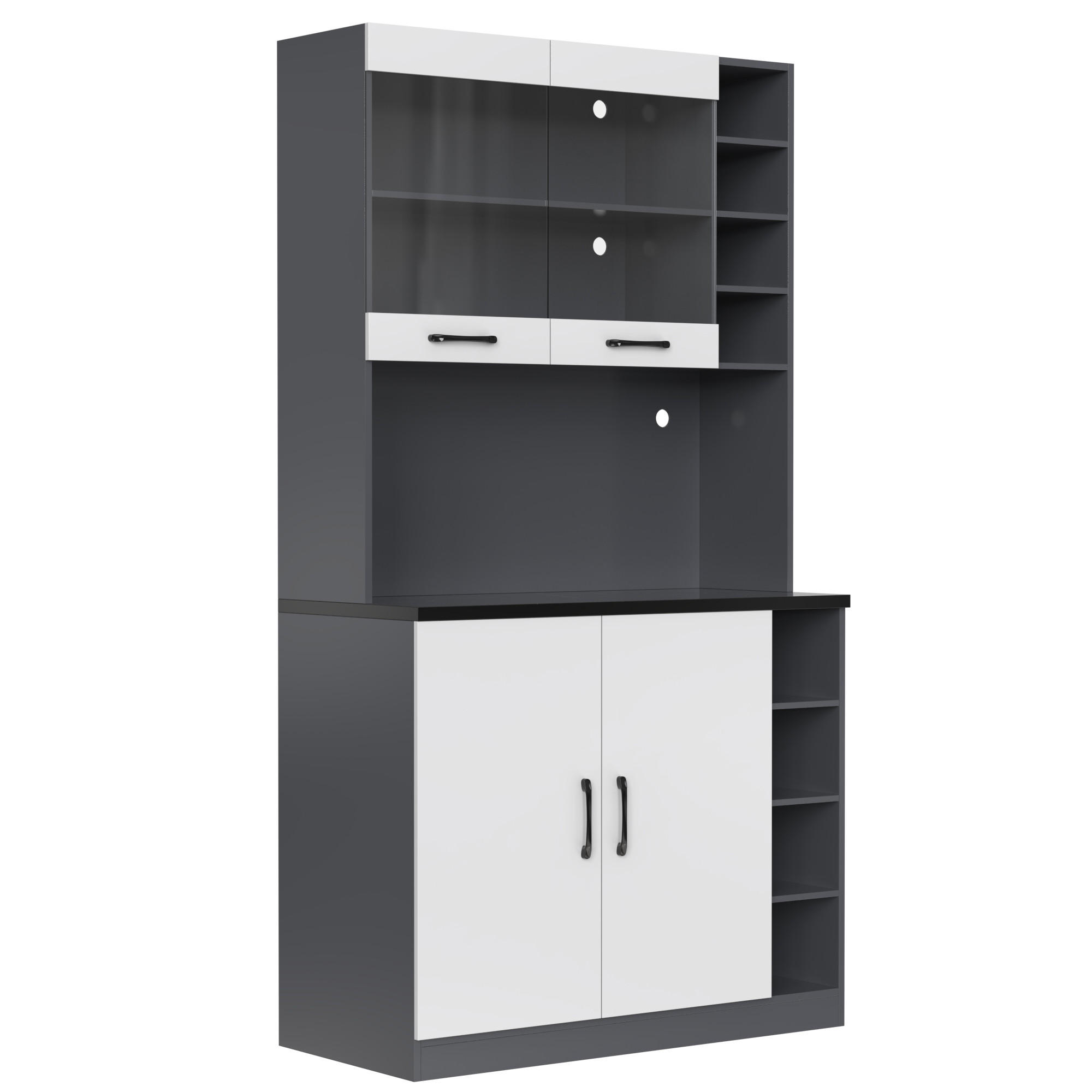BUFFET DE-38631 100/47/187 cm LED und verstellbare Fächer Weiß - Weiß, Holzwerkstoff (100/187/47cm) - ComfortXL