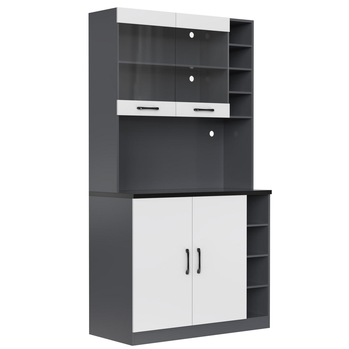 BUFFET 100/47/187 cm Grau mit LED-Ambiente-Beleuchtung und Ablagefächer - Grau, Holz (100/187/47cm) - Oxeza