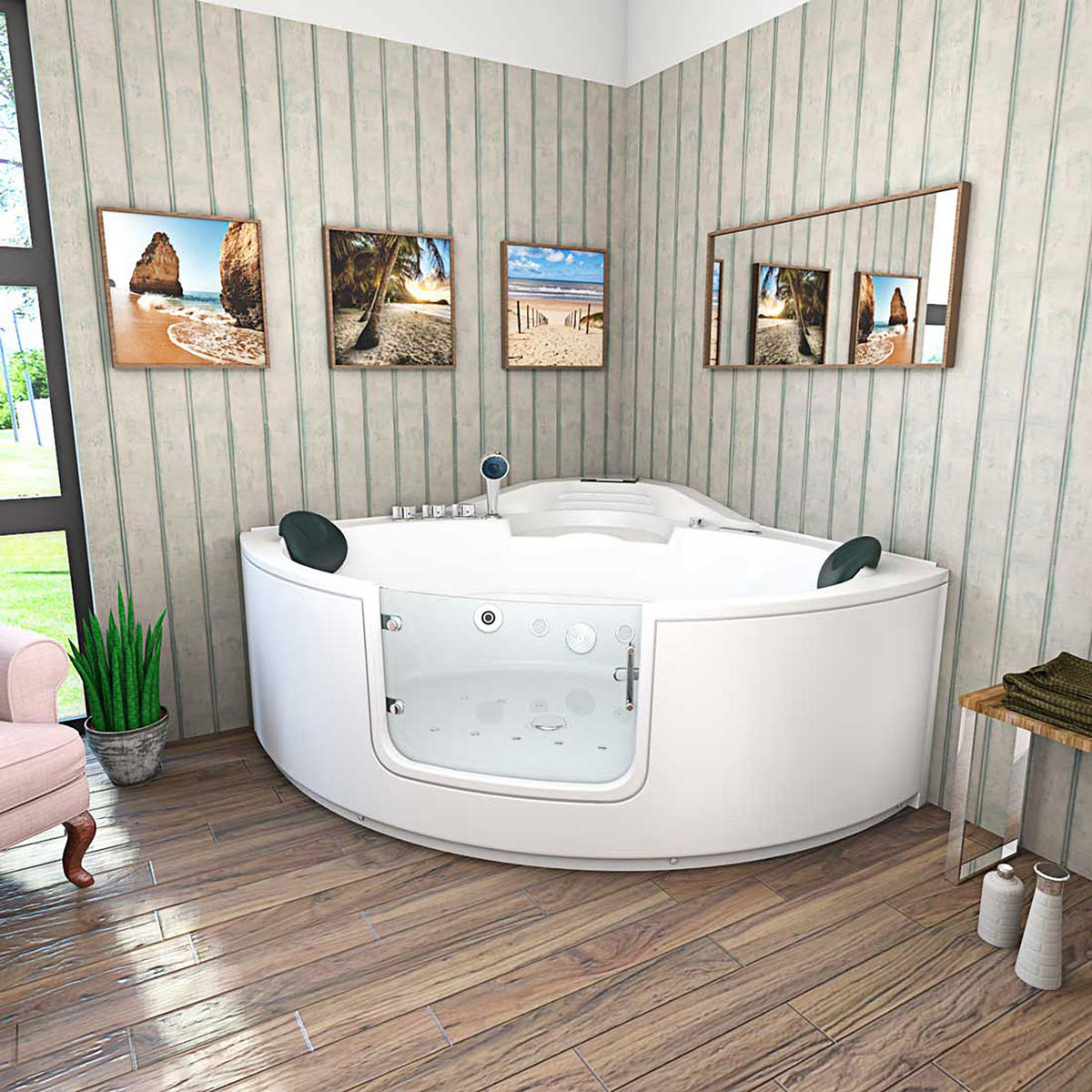 WHIRLPOOL Badewanne Wanne W60-TH-SC 140x140cm mit Tür - Weiß, Glas/Kunststoff (140/70/140cm) - AcquaVapore by Sandra Jentho