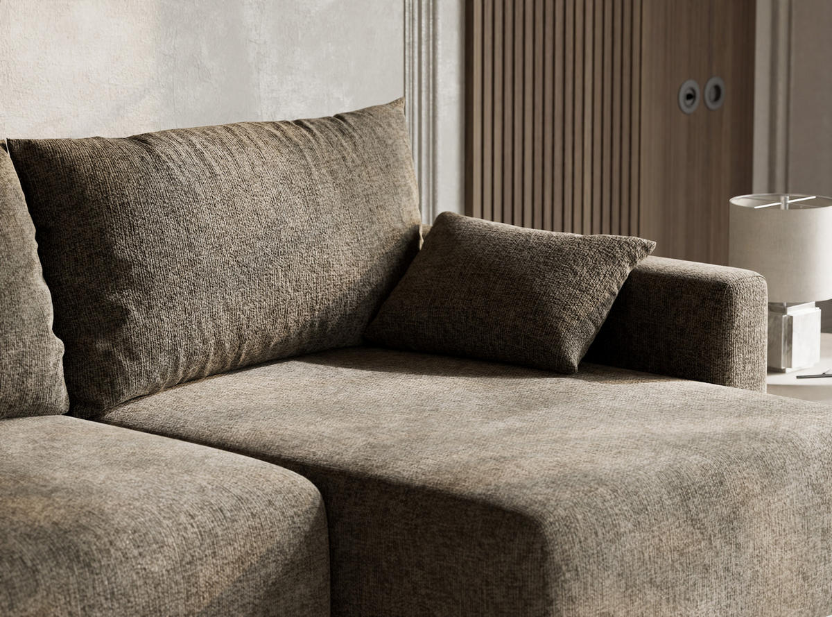 ECKSOFA MIT SCHLAFFUNKTION Leon Taupe Chenille-Stoff - Schwarz/Braun, Holz/Holzwerkstoff (239/148cm) - Maison de Reve