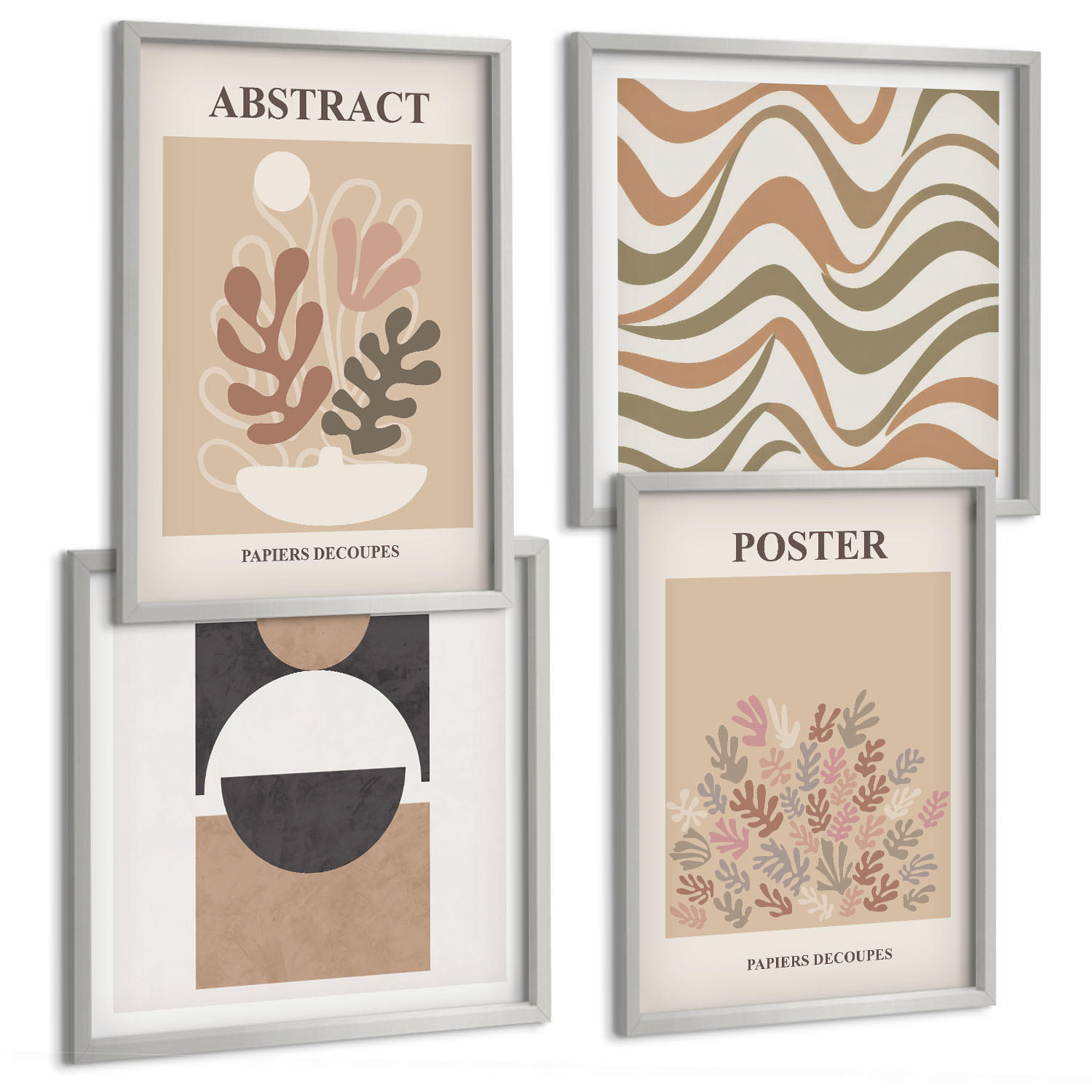 BILDER SET 4er Set - 50x50 cm & 40x60 cm Silberner Rahmen - Abstrakte Formenmuster - Silberfarben, Kunststoff (50/50cm) - TULUP