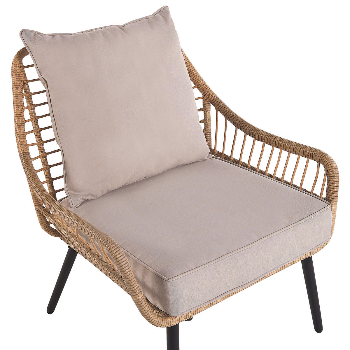 BALKONSET 2-Sitzer Rattan natürlich Auflagen beige Laureto - Beige/Schwarz, Kunststoff/Textil - Beliani