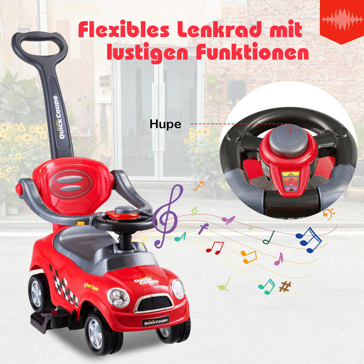 SCHIEBEWAGEN Rot - Rot, Kunststoff (43/84/89cm) - COSTWAY