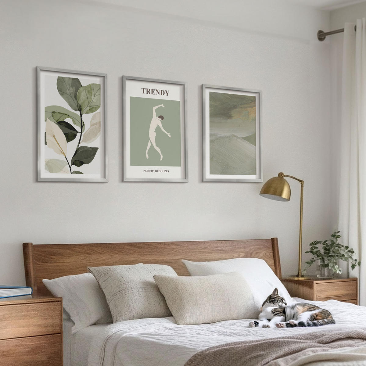 BILDER SET 3er Set - 40x60 cm Silberner Rahmen - Abstrakte Pflanzensilhouettenmuster - Silberfarben, Kunststoff (40/60cm) - TULUP