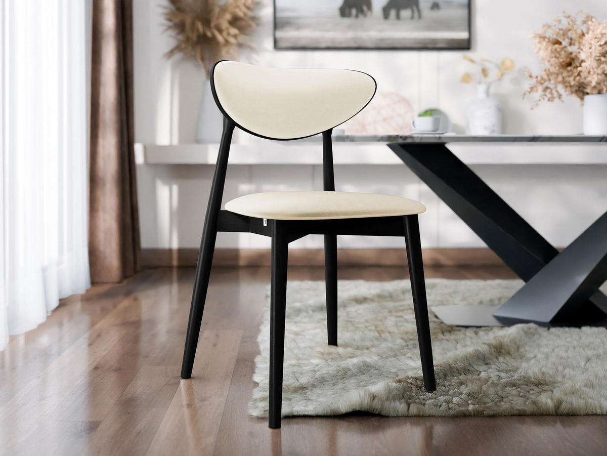 WOHNZIMMER STUHL KT65/C, Holzfarbe: Schwarz - Schwarz/Naturfarben, Holz/Textil (48/80/49cm) - MIRJAN24