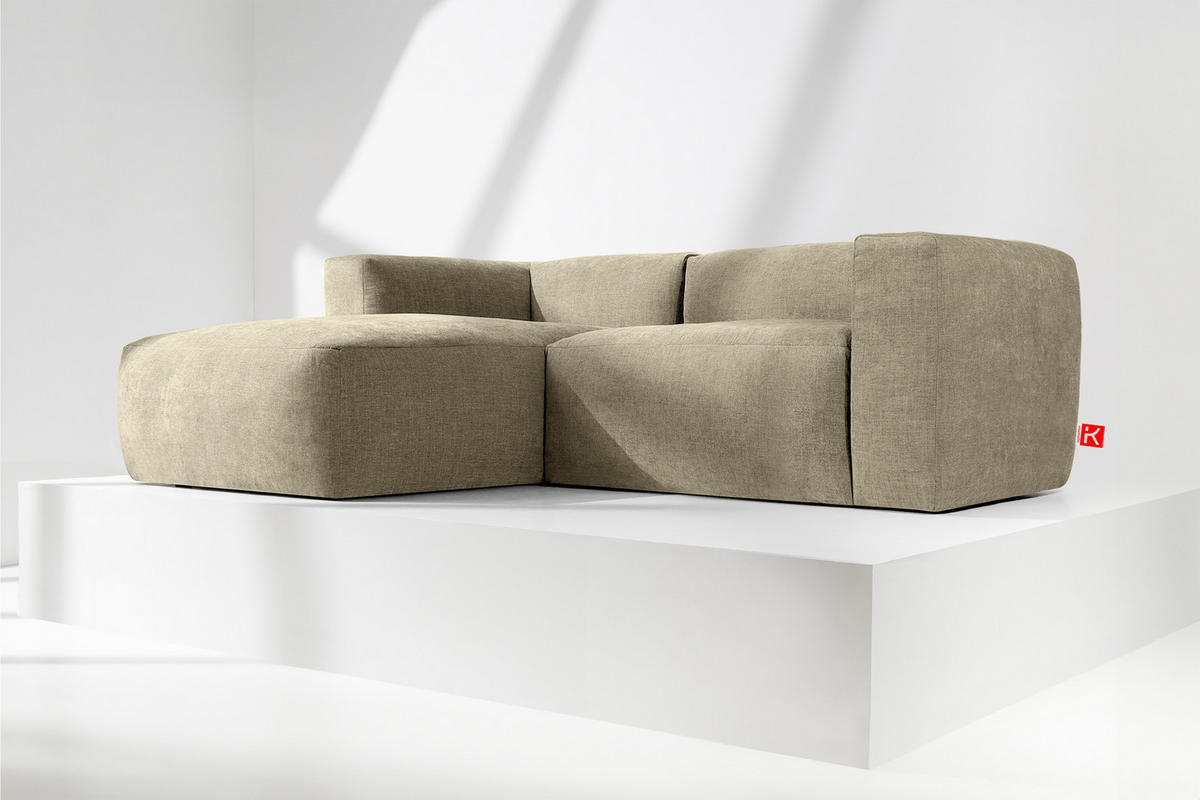 ECKMODULSOFA-LINKS BUFFO 3/4 Sitzer mit extrem weicher Sitzfläche, Gewebestoff, sandfarben - Sandfarben, Textil (237/180cm) - KONSIMO®