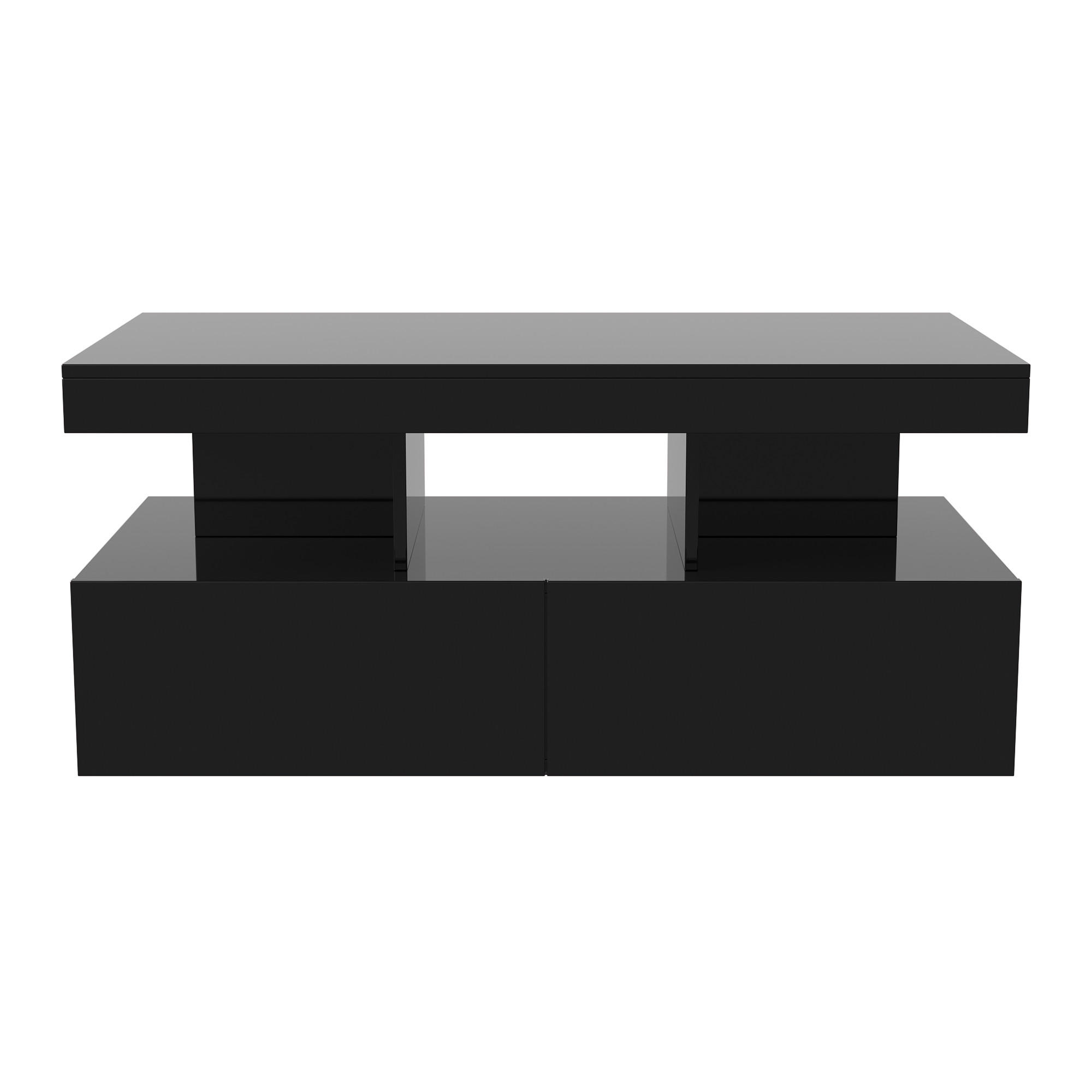 COUCHTISCH 2 Schubladen LED Stauraum modern schwarz - Schwarz, Holz (53/104/46cm) - LEBENLANG