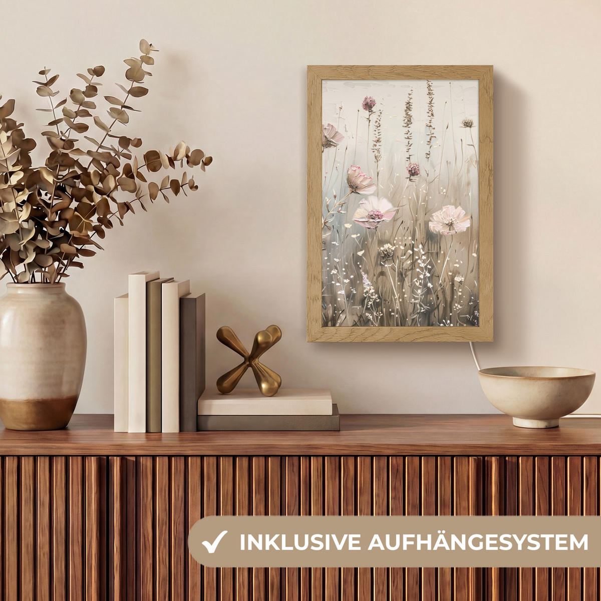 NÁSTĚNNÁ LAMPA Květiny - růžová - moderní - béžová 20x30 cm - starorůžová, kompozitní dřevo (20/30/8cm) - OnlyWow