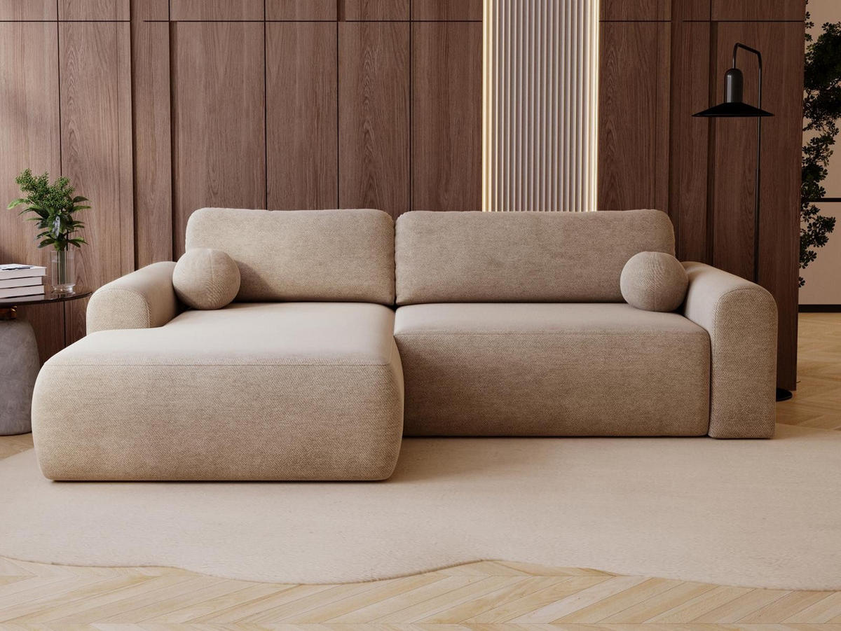 ECKSOFA velvet beige links AURA - Beige, Holzwerkstoff (257/177cm) - Compleo24