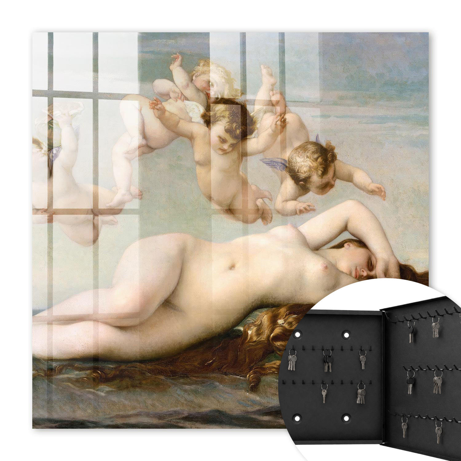 SCHLÜSSELBOX Schwarz 30x30 cm- Türöffnung nach rechts - Die Geburt der Venus von Alexander Cabanel - Beige, Metall (30/30/5cm) - TULUP