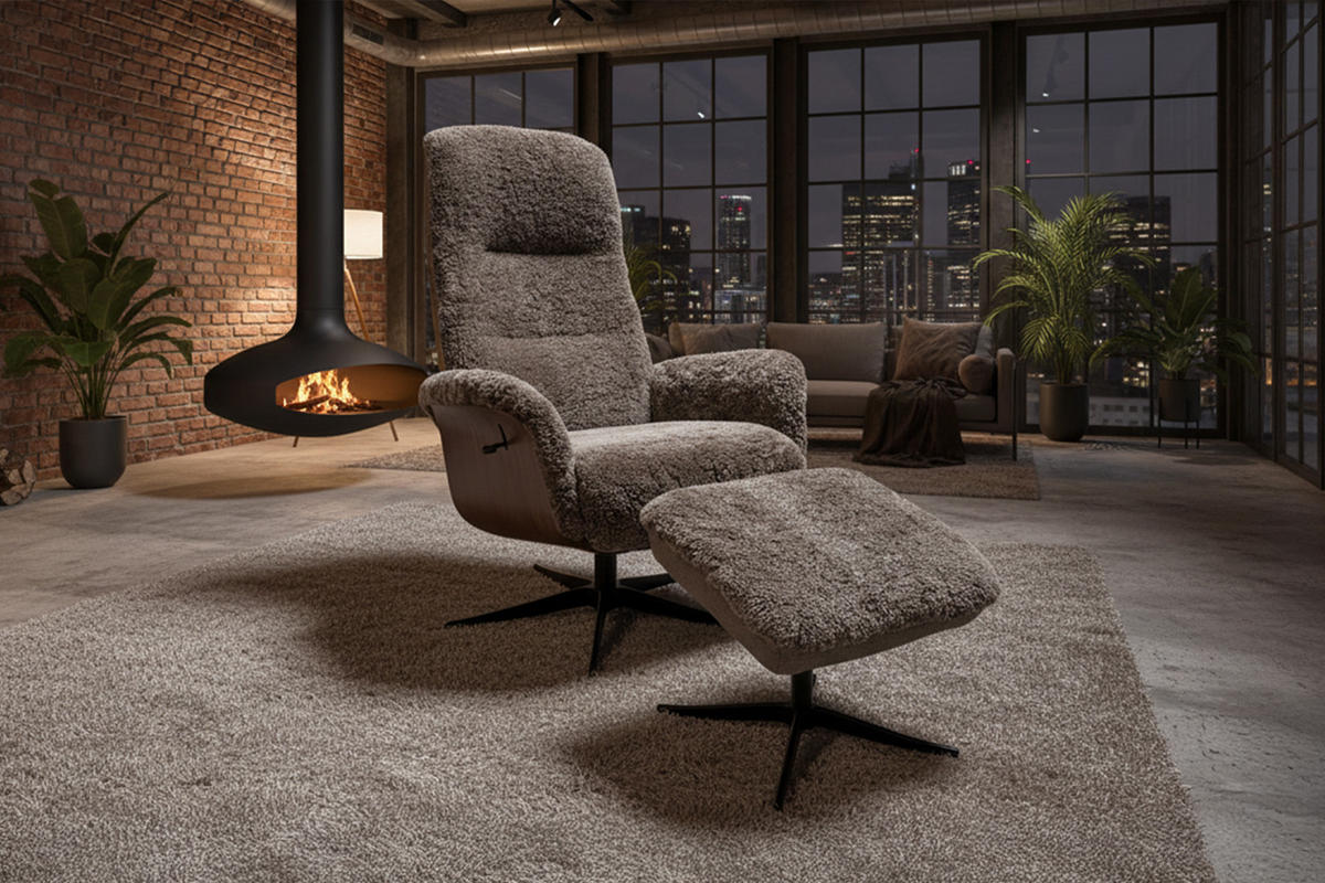 RELAXSESSEL SILVA Beige Schaffell Relaxfunktion - Beige/Schwarz, Naturmaterialen/Fell (77/106/86cm) - KAWOLA