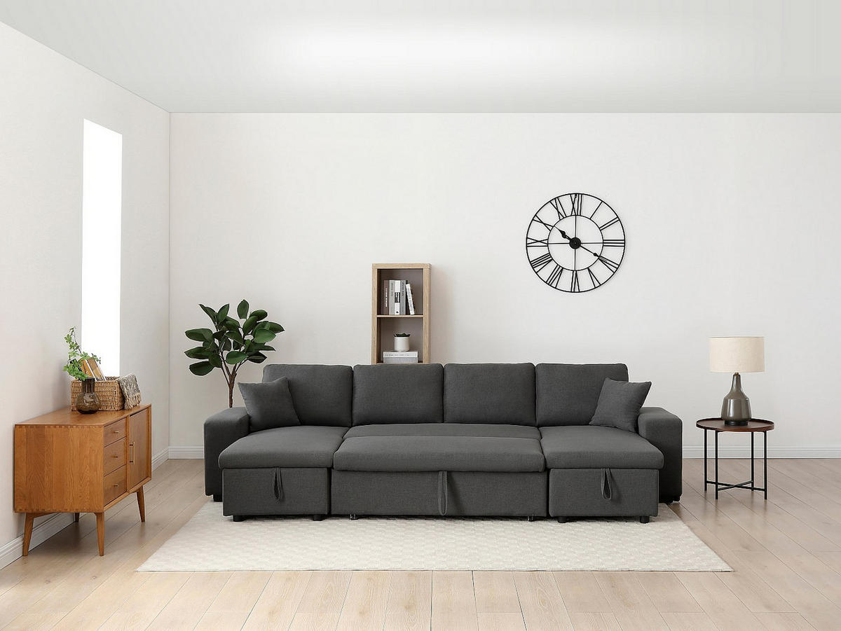 PANORAMA-ECKSOFA mit Schlaffunktion & Bettkasten + Sessel – Stoff - Anthrazitgrau – SELIM - Anthrazit, Textil (310/145cm) - Vente-Unique