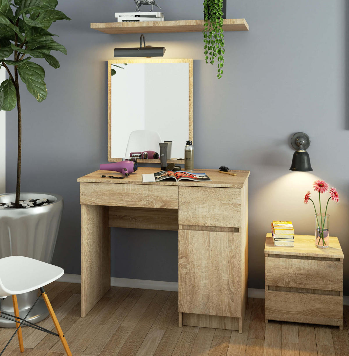 MĂSUȚĂ de machiaj cu oglindă - stejar Sonoma, compozit lemnos (90/142/50cm) - RAUMHIRSCH FURNITURE