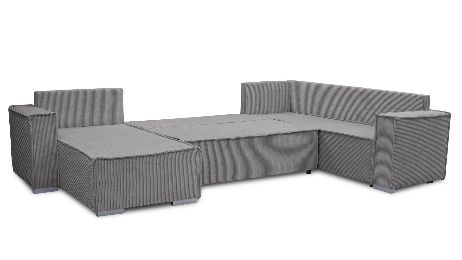 WOHNLANDSCHAFT Lovere U Grau 314/217/90 cm – mit Schlaffunktion und Bettkasten - Silberfarben/Grau, Textil/Metall (314/90/217cm) - AX Living