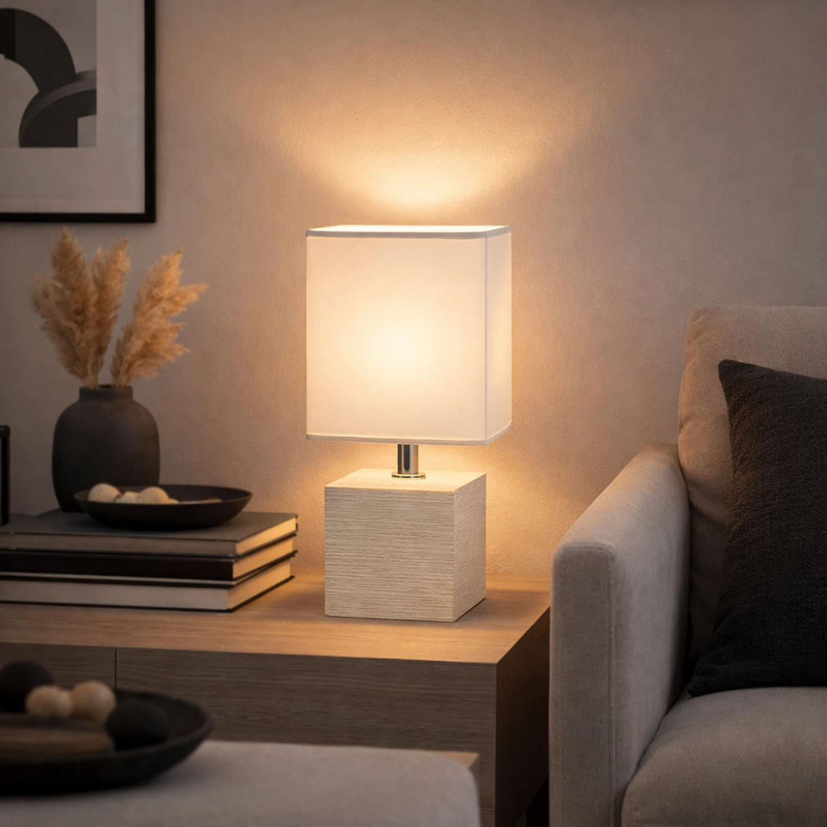 TISCHLEUCHTE Keramik Beige Weiß GERI 2er Set - Weiß, Textil (13/11/29cm) - Globo Lighting