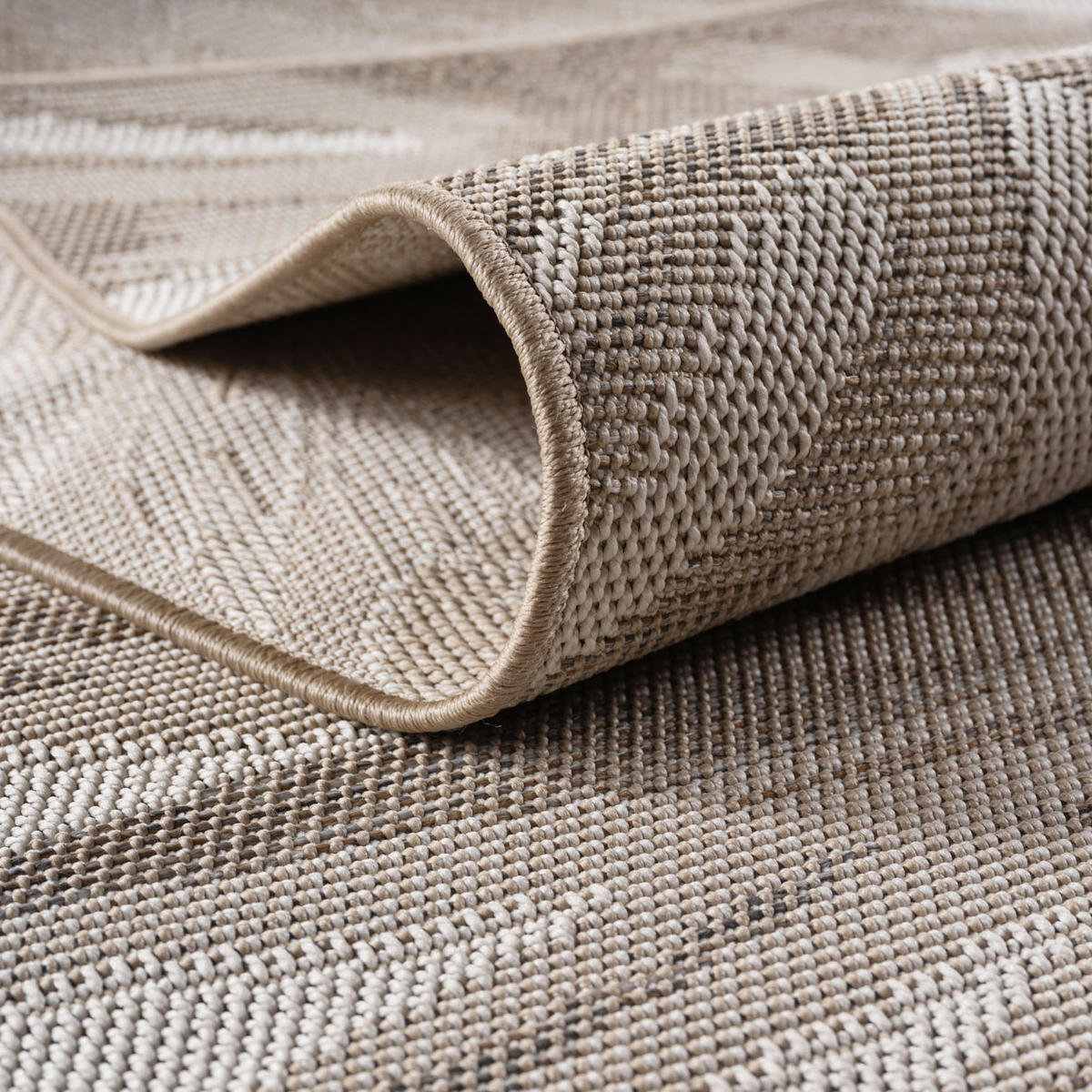 TEPPICH Outdoor Flachgewebe Ethno Muster Polypropylen Balkon Beige Rechteckig 140x200 - Beige, Textil (140/200cm) - KADIMA DESIGN