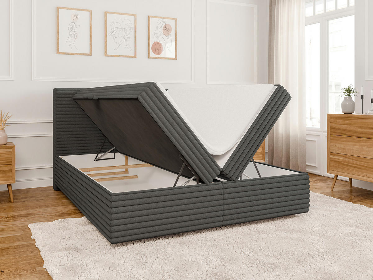 BOXBETT Roma 160/200 cm Dunkelgrau Plüschcord - Dunkelgrau/Schwarz, Holz/Kunststoff (160/200cm) - S-Style Möbel