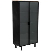 VITRINE aus Metall, Holz und Glas mit 2 Türen, Schwarz, 84x36x152h cm - Schwarz, Holz (84/152/35cm) - Wanderlust
