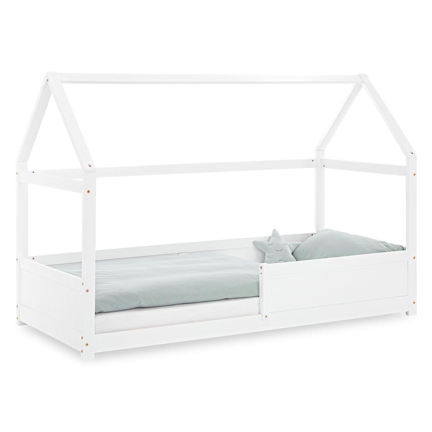 BODENBETT 90/200 cm in Weiß mit Lattenrost - Weiß, Holz (206/141/97cm) - Homestyle4u