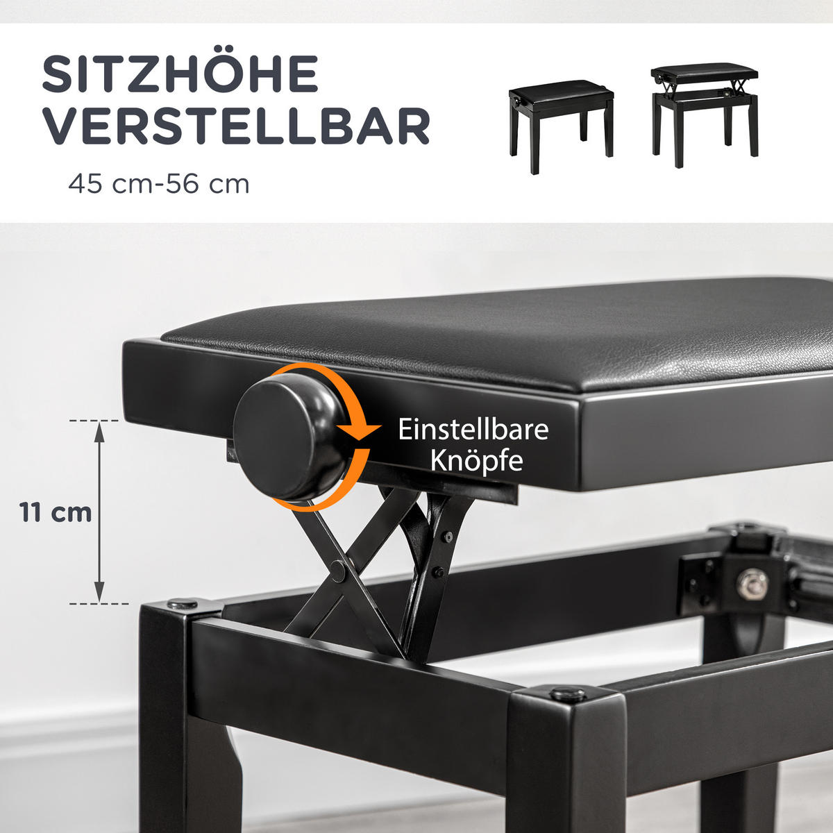 KLAVIERHOCKER, Klavierbank, Schwarz - Schwarz, Holz (33/56/63cm) - HOMCOM