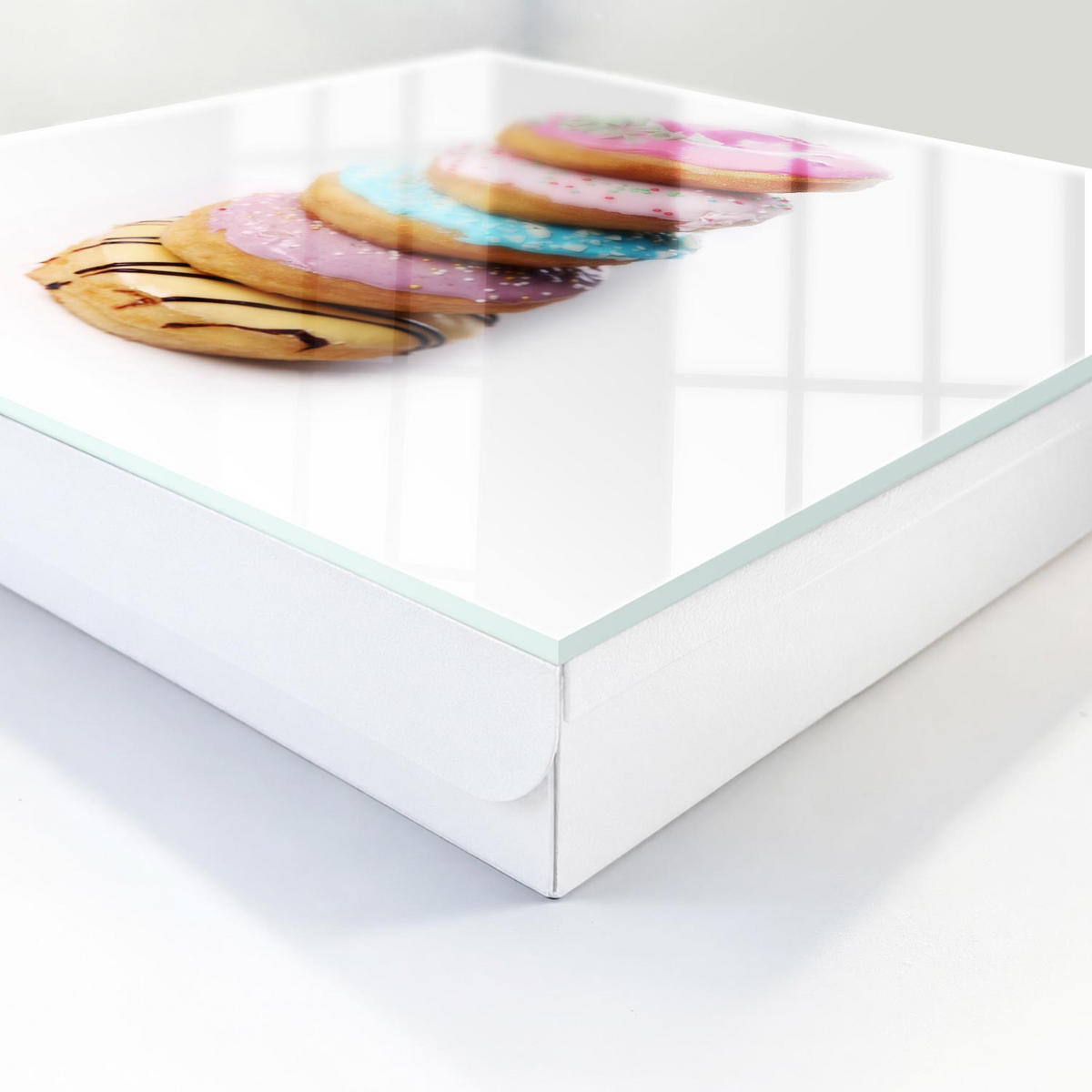 SCHLÜSSELBOX Weiß 30x30 cm – Türöffnung nach rechts - Bunte Donuts - Pink, Metall (30/30/5cm) - TULUP