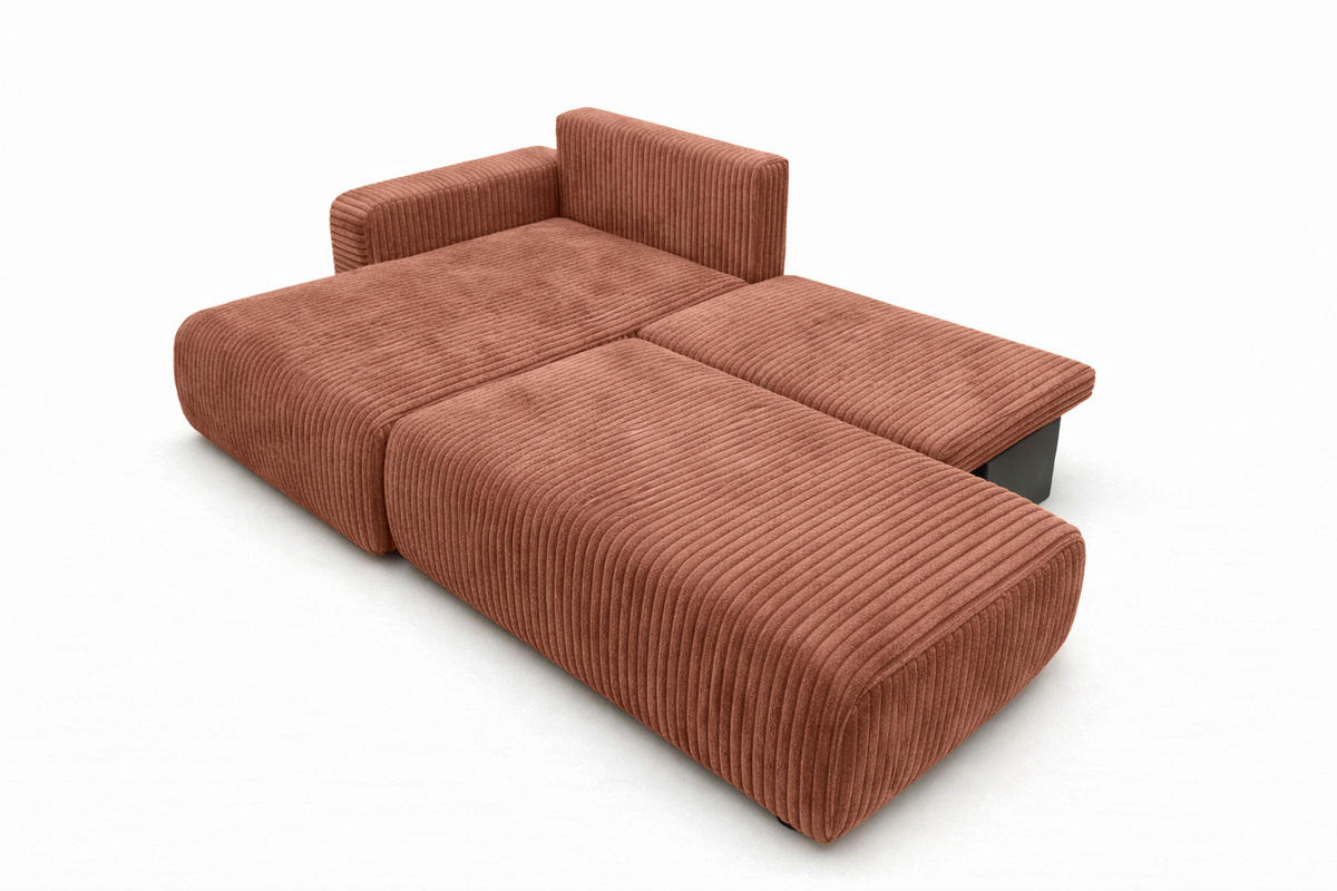 ECKSOFA Mit Schlaffunktion Und Bettkasten, Cordstoff Tilia, Kupfer, Links, OPEN XL - Orange, Holz (262/145cm) - Kaiser Möbel