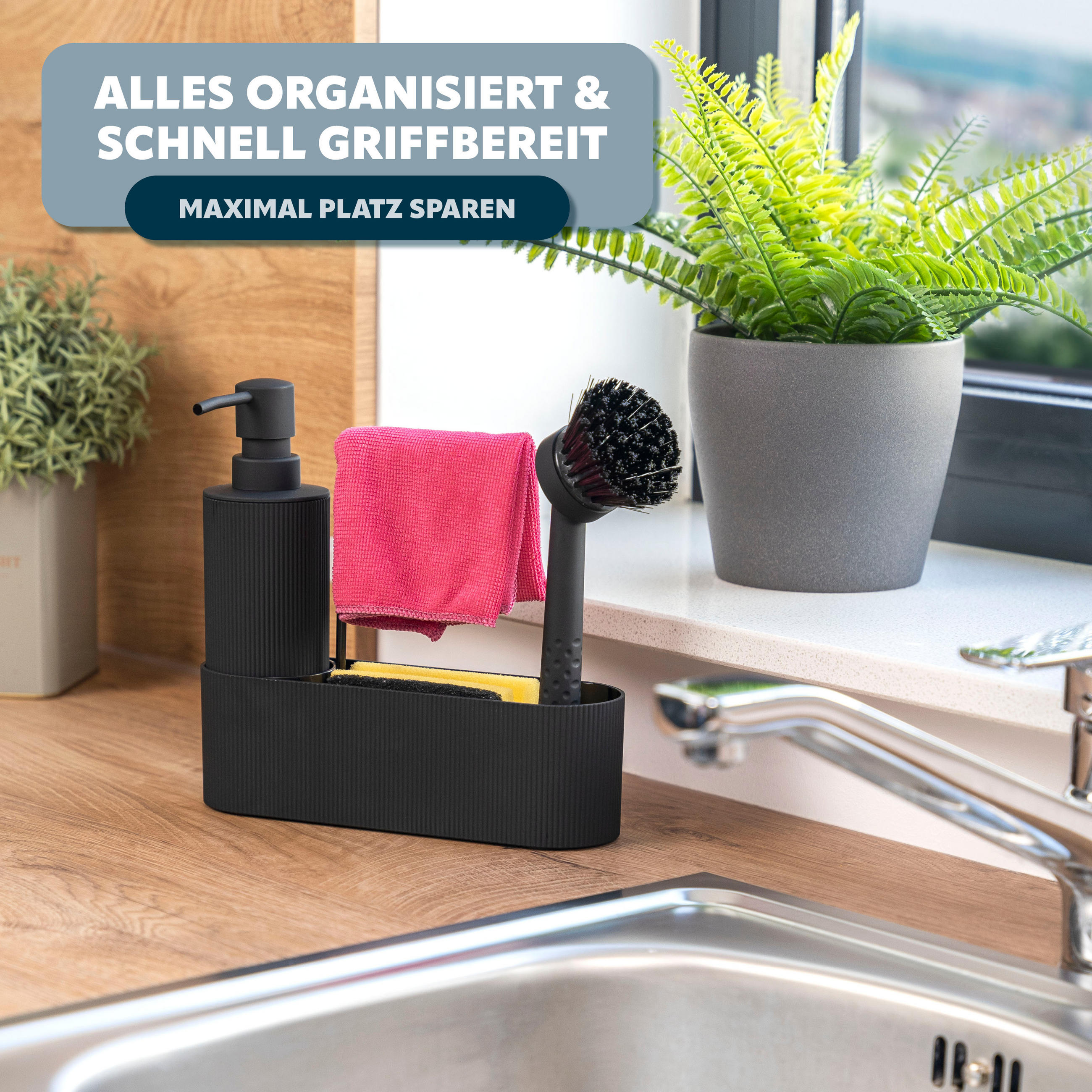 SPÜLBECKEN-SET, schwarz, Kunststoff - Schwarz, Kunststoff (22/24/6.5cm) - eluno
