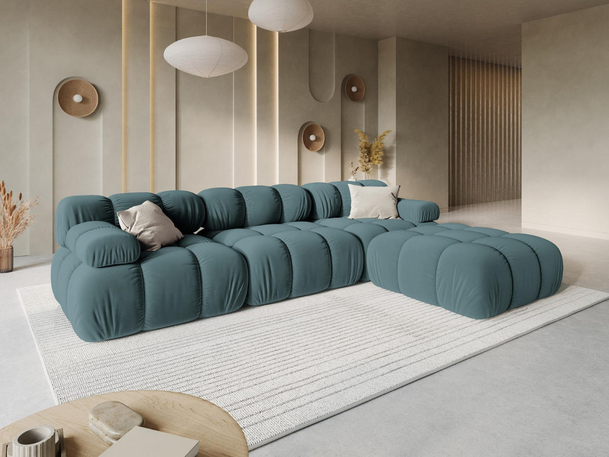 MODULARES-SOFA Bellis aus Samt petrol 3 Sitzplätze - Petrol, Textil (94/63/282cm) - Micadoni