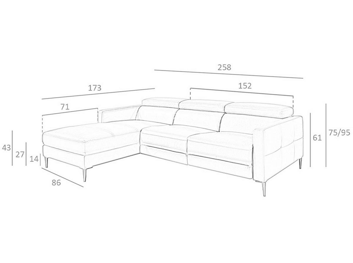 ECKSOFA Dunkelgrau Dunkler Stahl 258/173/95 cm - Dunkelgrau/Grau, Leder (258/173cm) - ANGEL CERDA