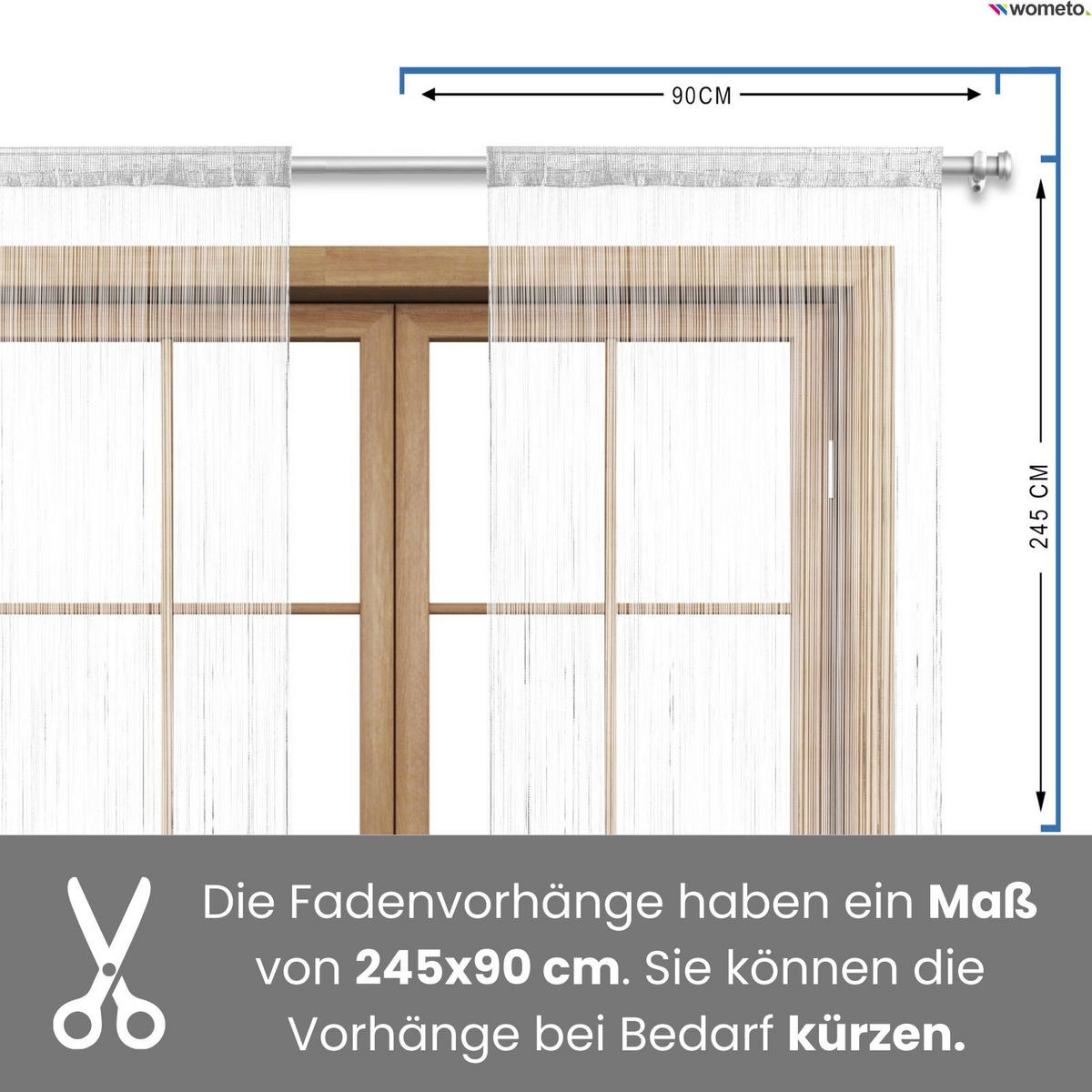 FADENVORHANG weiß 245/90 cm Stangendurchzug kürzbar - Weiß, Textil (90/245/1cm) - wometo