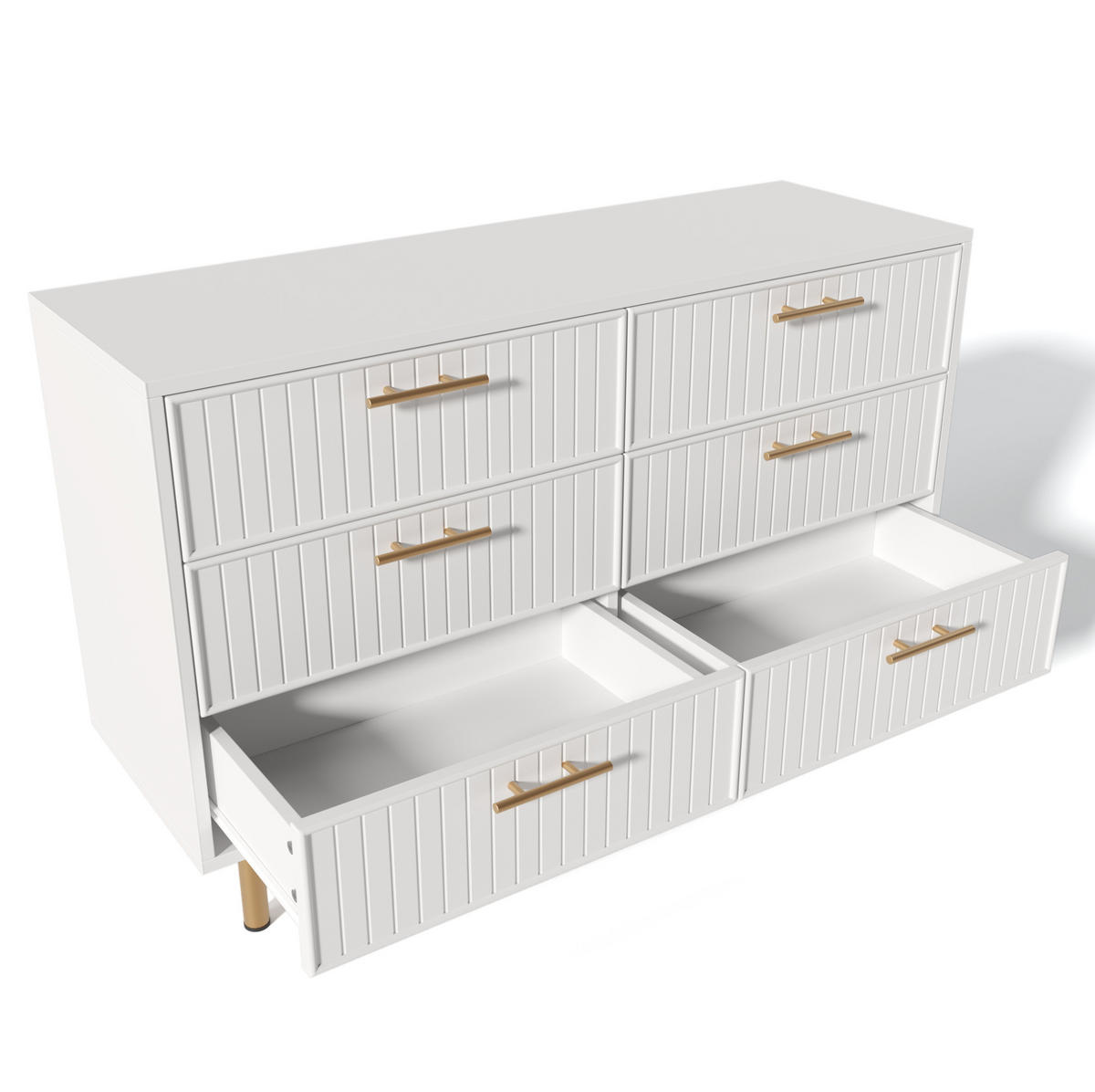 KOMMODE 120/40/75 cm in Weiß mit 6 Schubladen und geriffelten Fronten - Weiß, Holzwerkstoff (120/40/75cm) - Flora Grace