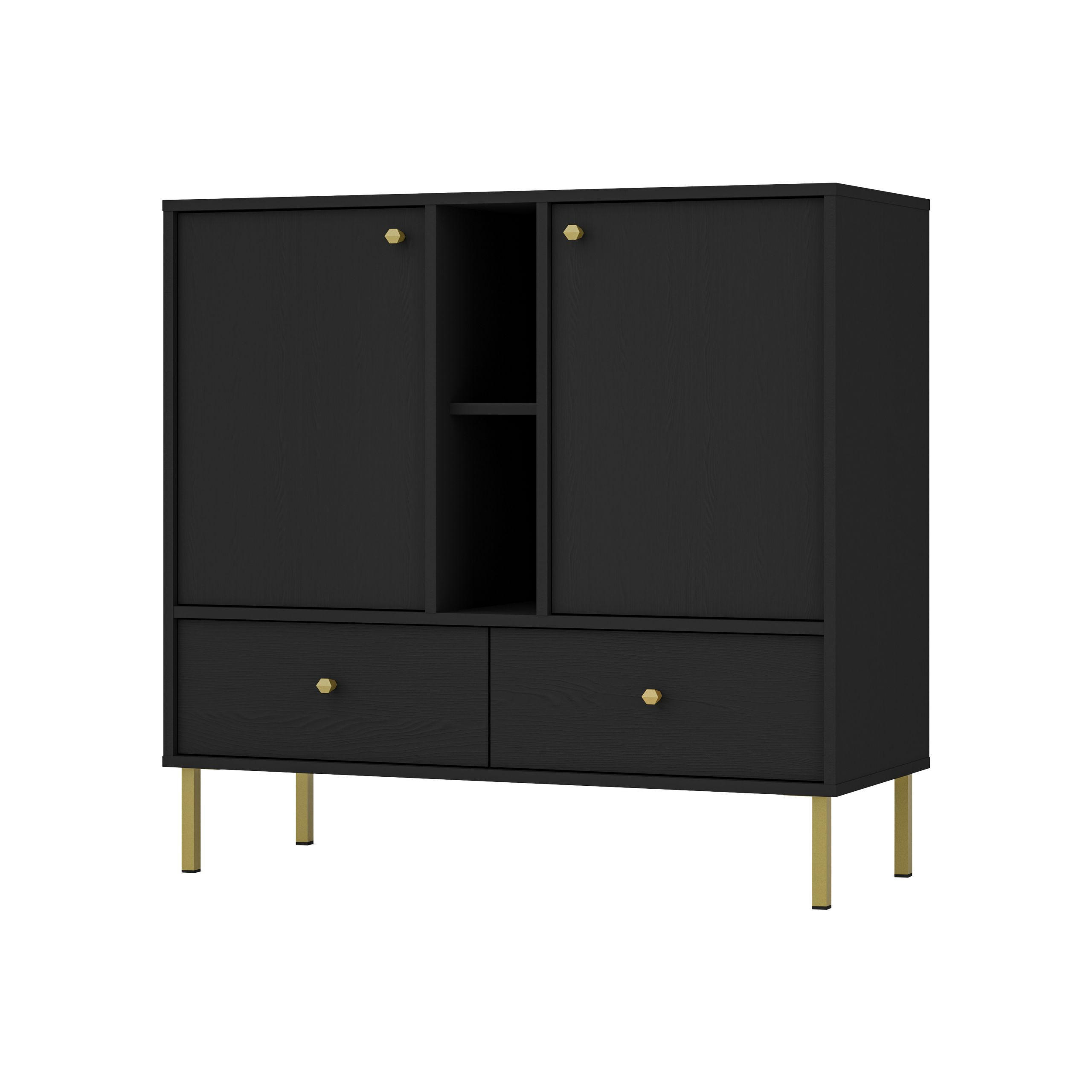 KOMMODE TORINO 100/95/41 cm mit 2 Schubladen 2 Türen Graphitfarben - Graphitfarben, Holzwerkstoff (100/95/41cm) - MASSENO